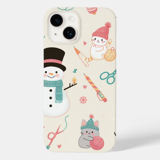 Coques Case-Mate iPhone iPhone 14 Coque-Chat bonhomme de neige (Verso)