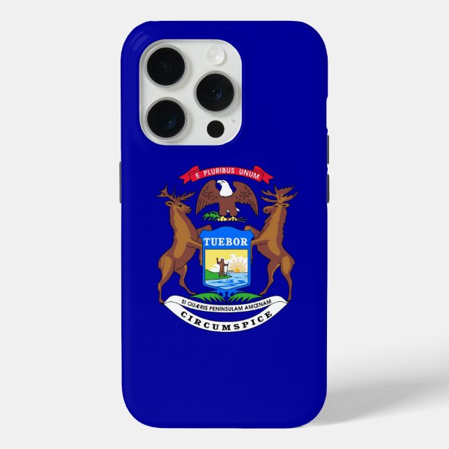 Coques Case-Mate iPhone iPhone 15 Pro Coque-Mate, drapeau du Michigan (Verso)