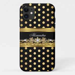 Coque iPhone 11 iPhone 5 Elegant Gold Black White Polka Point