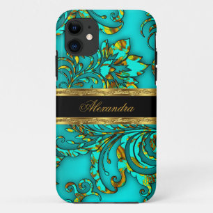 Coque Case-Mate Pour iPhone iPhone 5 Élégant sarcelle or noir floral damas
