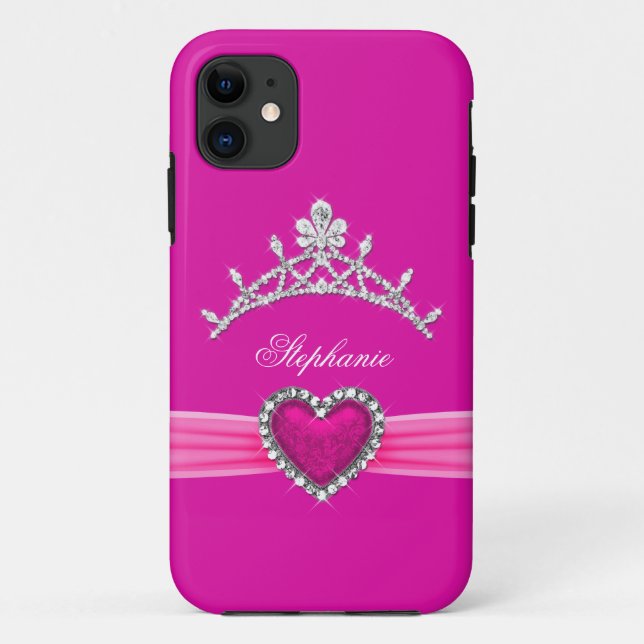 Coques Case-Mate iPhone iPhone 5 Princess Silver Tiara Hot Pink Bejeweled (Dos)