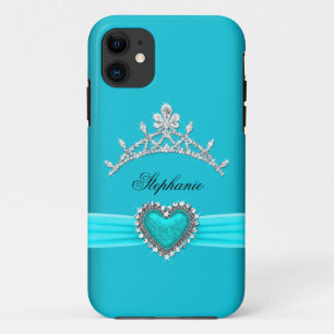 Coque iPhone 11 iPhone 5 Princesse Silver Tiara Turquoise Bejewele