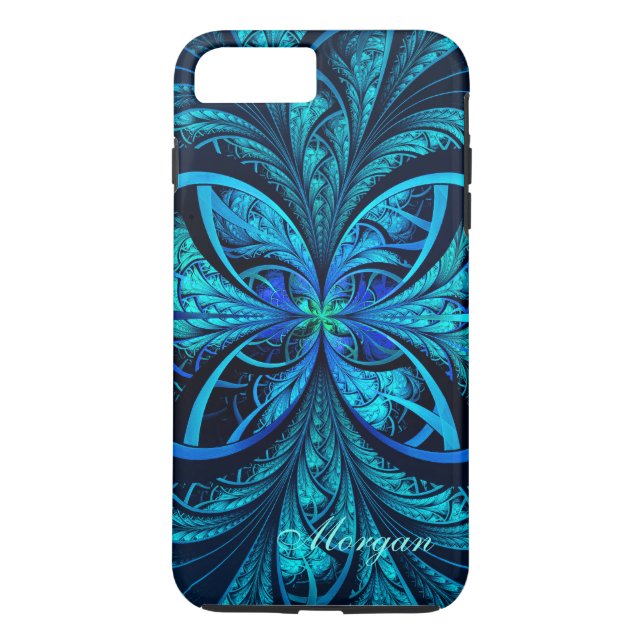 Coques Case-Mate iPhone iPhone abstrait moderne de fractale de vert bleu (Dos)