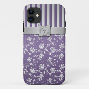 Coque iPhone 11 iPhone floral argenté pourpre chrétien 5 de