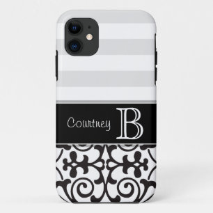 Etui iPhone Case-Mate iPhone gris blanc noir 5 de monogramme de damassé