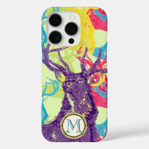 16 Pro Case Iphone Monogramme Vintage cerf Art Nouveau Forêt