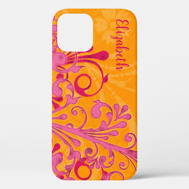 Coques Case-Mate iPhone iPhone personnalisé rose orange floral (Verso)