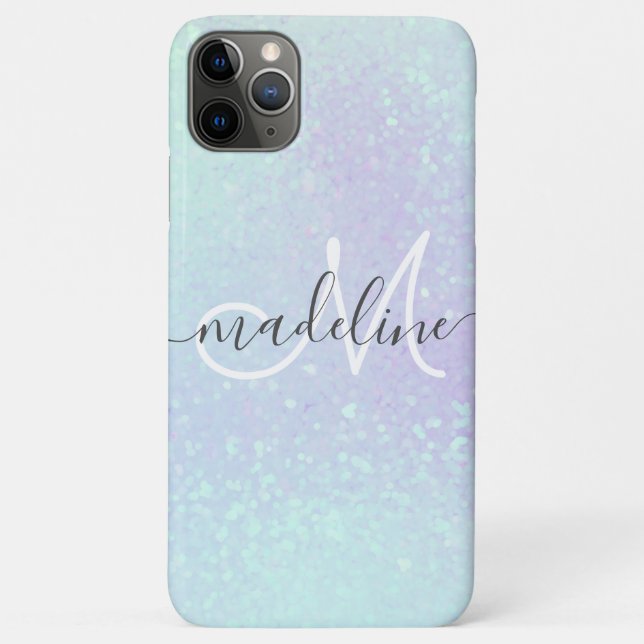 Coques Case-Mate iPhone Iridescent Pastel Holographic Glitter monogrammed (Dos)