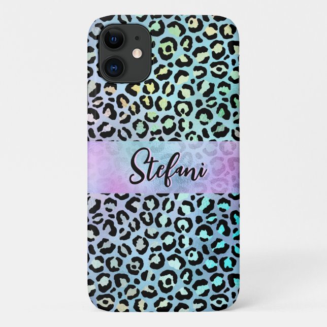 Coques Case-Mate iPhone Iridescente Foil arc-en-ciel Leopard pourpre (Dos)