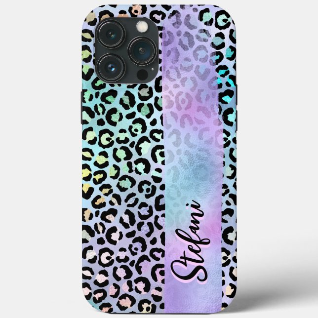 Coques Case-Mate iPhone Iridescente Foil arc-en-ciel Leopard pourpre (Verso)