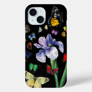 Coque Pour iPhone 15 IRIS PARMI LES BÂTIMENTS COLORÉS Floral Noir