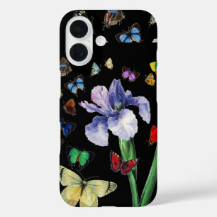 Coque Pour iPhone 16 IRIS PARMI LES BÂTIMENTS COLORÉS Floral Noir