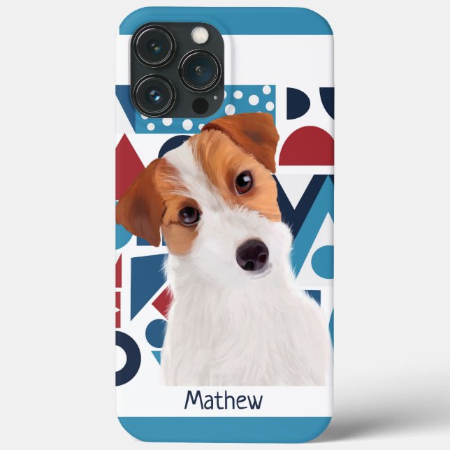 Coques Case-Mate iPhone Jack Russell Terrier Chien bleu et rouge géométriq (Verso)