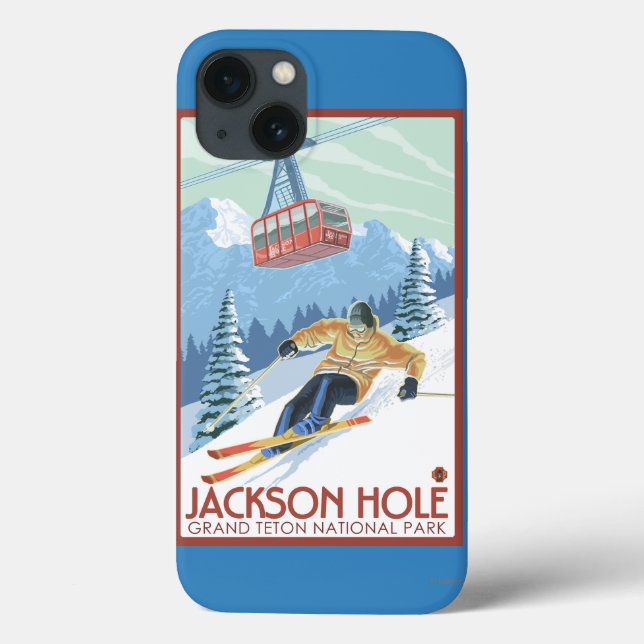 Coques Case-Mate iPhone Jackson Hole, skieur du Wyoming et tram (Verso)