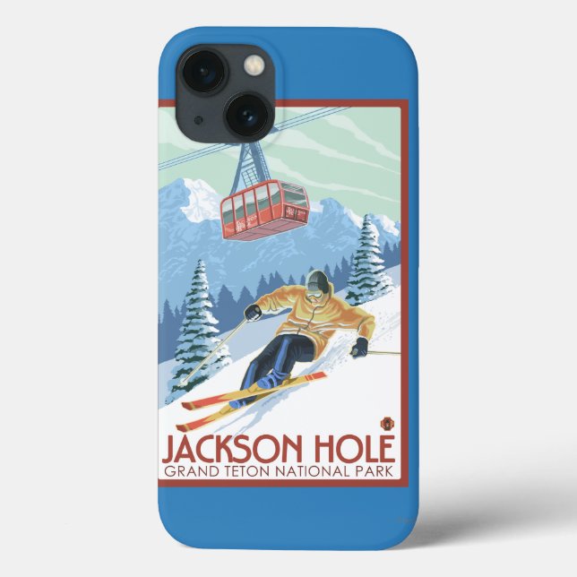 Coques Case-Mate iPhone Jackson Hole, skieur du Wyoming et tram (Verso)
