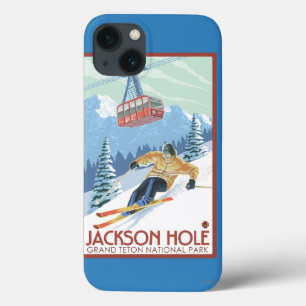 Coques Pour iPhone Jackson Hole, skieur du Wyoming et tram
