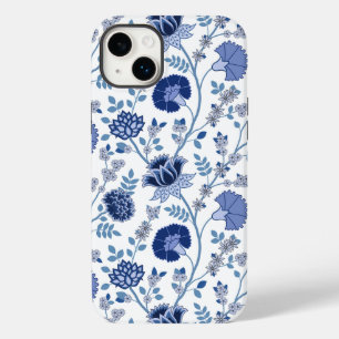 Coque Pour iPhone 14 Plus Jacobean Floral Big Motif Blues sur blanc
