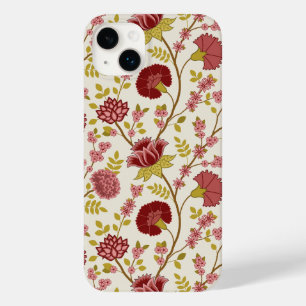 Coque Pour iPhone 14 Plus Jacobean Floral Grand Motif Reds Pinks Gold Creme