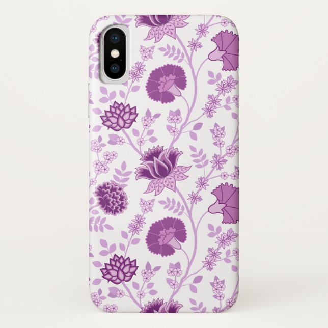 Coques Case-Mate iPhone Jacobean Floral Grand Motif rose sur blanc (Dos)