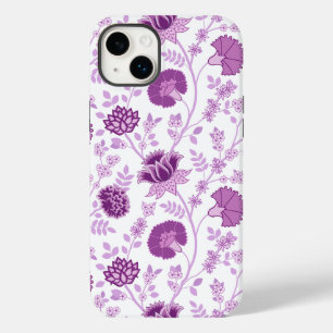 Coque Pour iPhone 14 Plus Jacobean Floral Grand Motif rose sur blanc