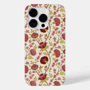 Coque Pour iPhone 14 Pro Jacobean Floral Pattern Rouge Rose Gold Crème