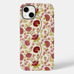 Coque Pour iPhone 14 Plus Jacobean Floral Pattern Rouge Rose Gold Crème