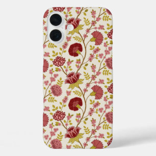 Coques iPhone 16 Plus Jacobean Floral Pattern Rouge Rose Gold Crème