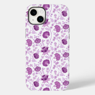 Coque Pour iPhone 14 Plus Jacobean Floral Répétition Motif Pinks sur Blanc