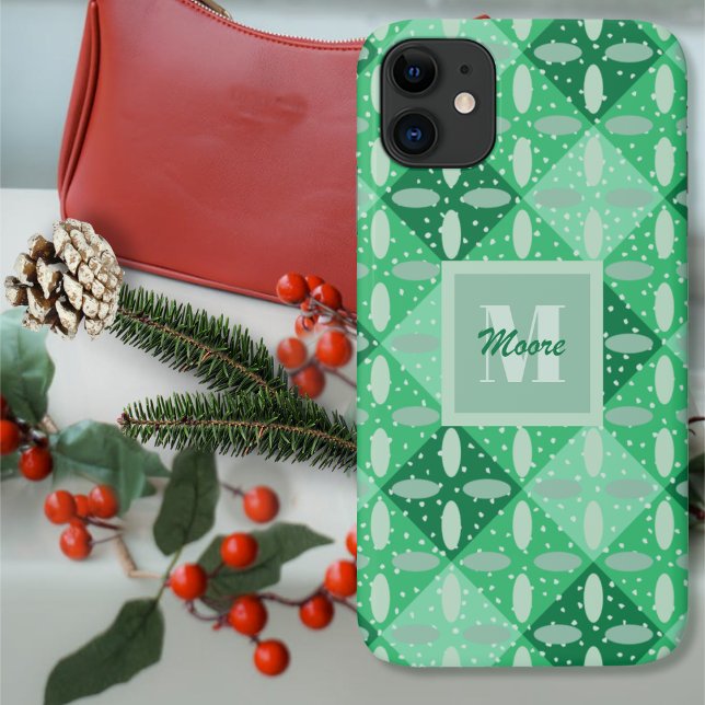Coques Case-Mate iPhone Jacquard avec Ovals dans l'étui téléphonique Ombre (Argyle with Ovals in Green Ombre Phone Case by Leapfroglisics Shop)