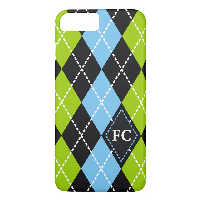 Coques Case-Mate iPhone Jacquard motif noir, vert, bleu monogramme (Dos)