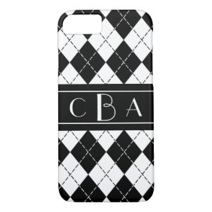 Coque iPhone 7 Jacquard noir et blanc élégant Monogramme