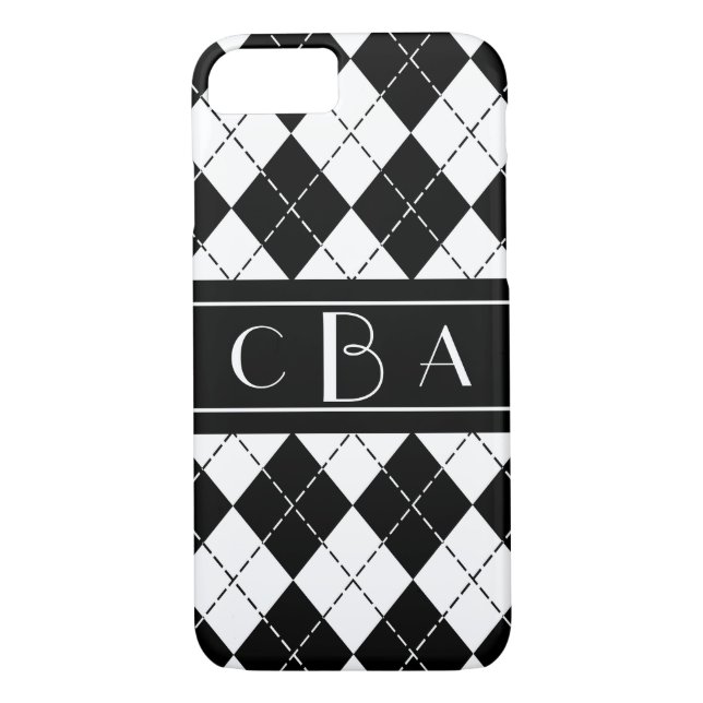 Coques Case-Mate iPhone Jacquard noir et blanc élégant Monogramme (Dos)