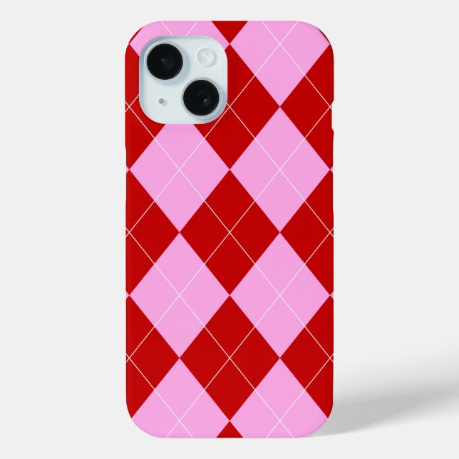 Coques Case-Mate iPhone Jacquard preppy Tartan Diamond Plaid Rouge rose (Verso)