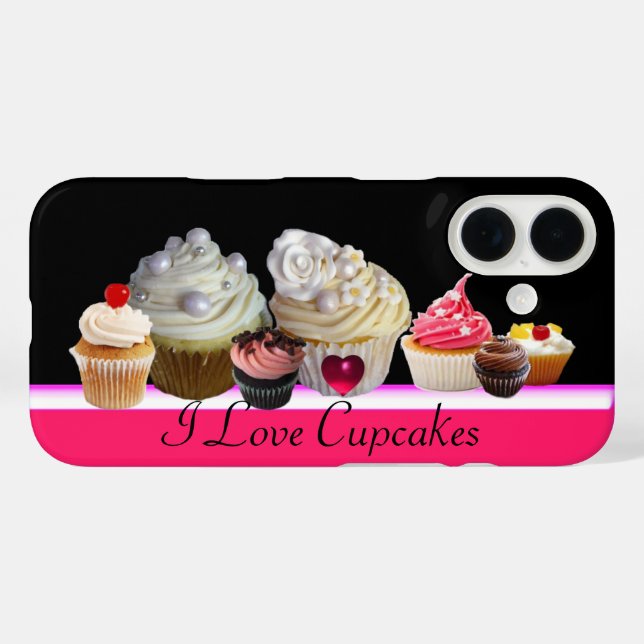 Coques Case-Mate iPhone J'ADORE LES DÉLICIEUX CUPCAKES Rose, Fuchsia Blanc (Verso (horizontal))