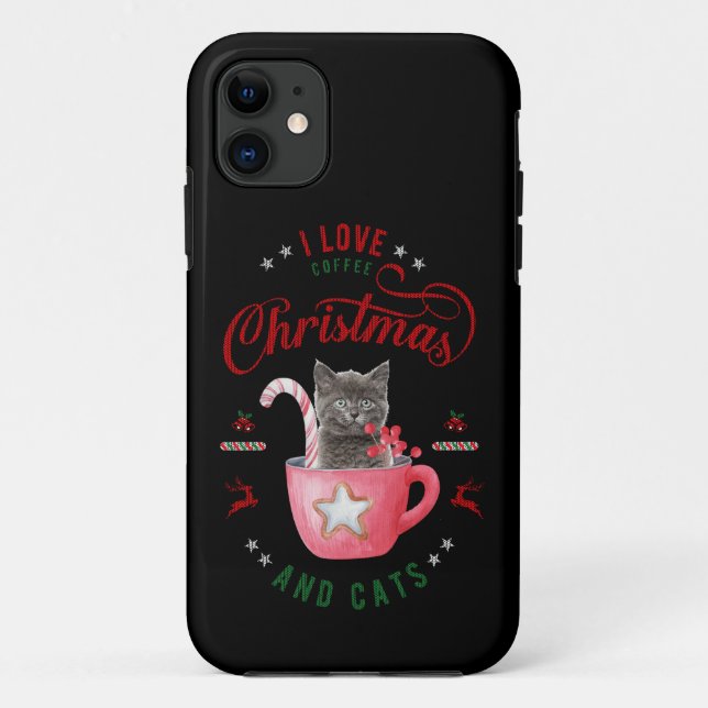 Coques Case-Mate iPhone J'aime Café Noël et Chats Joyeux Salutations (Dos)