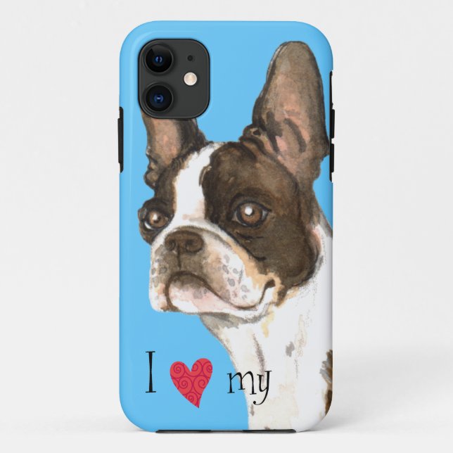 Coques Case-Mate iPhone J'aime mon Boston Terrier (Dos)