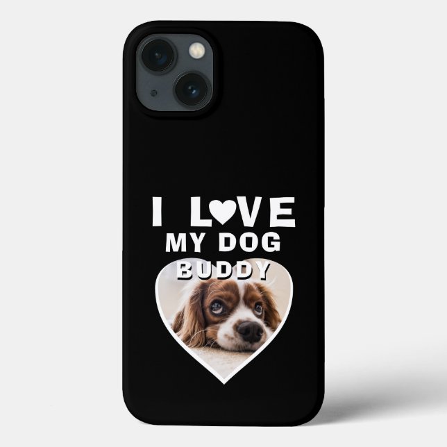 Coques Case-Mate iPhone J'aime mon chien Coeur Pet Nom Photo Noir (Verso)
