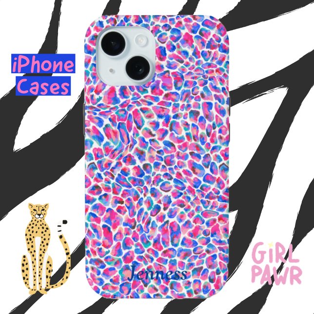 Coques Case-Mate iPhone Jameela Cheetah Leopard Poster de animal rose bleu (Jameela Cheetah Leopard Animal Print, iphone cases #iphone #cheetah)