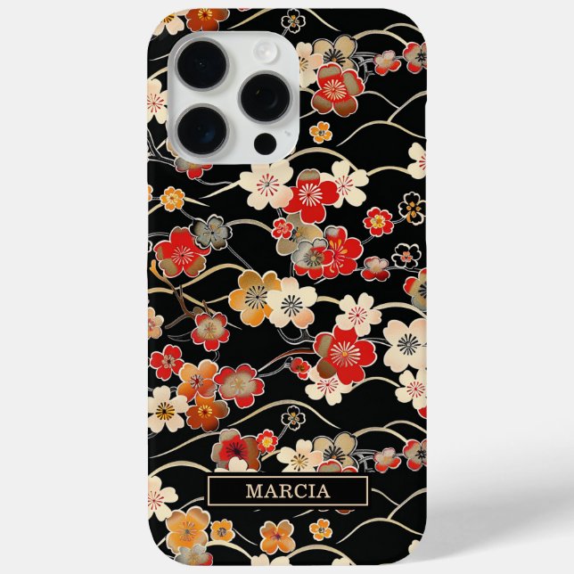 Coques Case-Mate iPhone Japanese Black Floral Pattern Monogrammed (Verso)