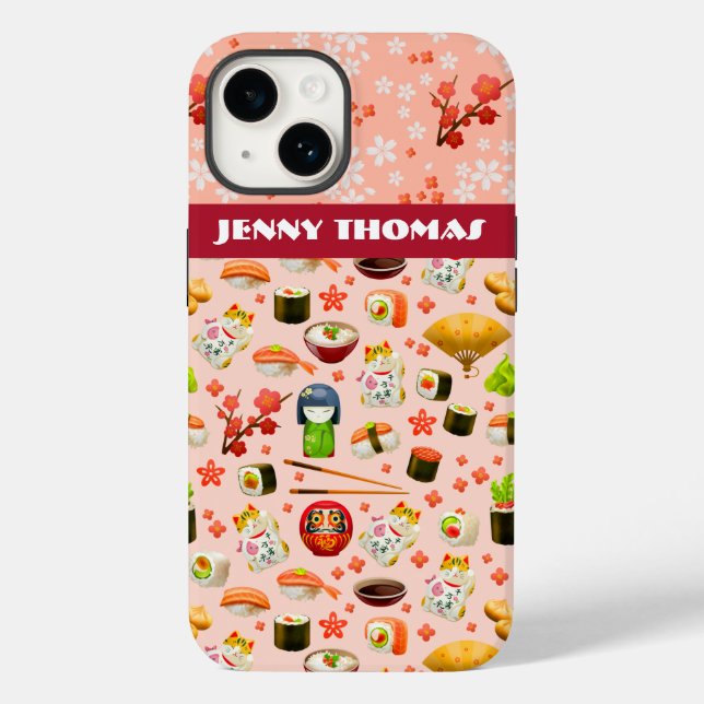 Coques Case-Mate iPhone Japonais amour sushi poisson plat motif sur rose (Verso)