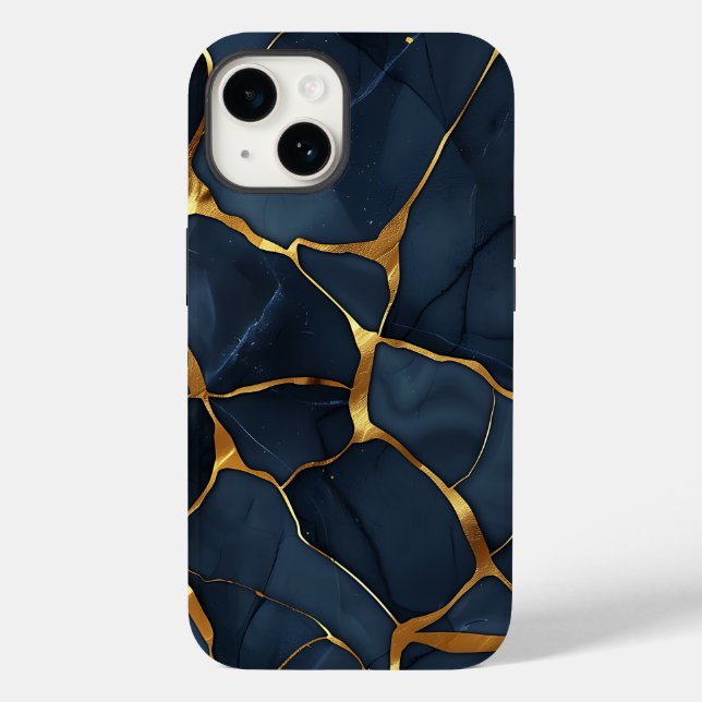 Coques Case-Mate iPhone Japonais Kintsugi bleu foncé (Verso)
