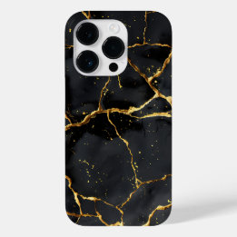 Coque Pour iPhone 14 Pro Japonais Kintsugi Noir & Or