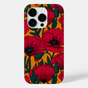 Coque Pour iPhone 14 Pro Jardin aux coquelicots rouges
