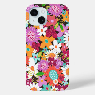 Coque Pour iPhone 15 Jardin aux fleurs de printemps violet blanc coloré
