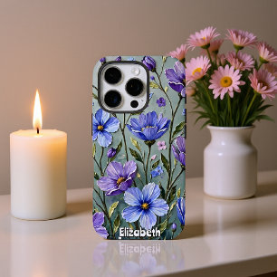 Coques iPhone 16 Pro Jardin bleu éthérée et pourpre