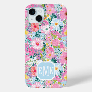 Coque iPhone 15 Mini Jardin Coloré Moderne Monogrammé