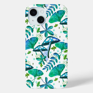 Coque Pour iPhone 15 Jardin de champignons bleu