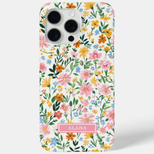 Coque iPhone 15 Pro Max Jardin de fleurs fantaisiste monogrammé