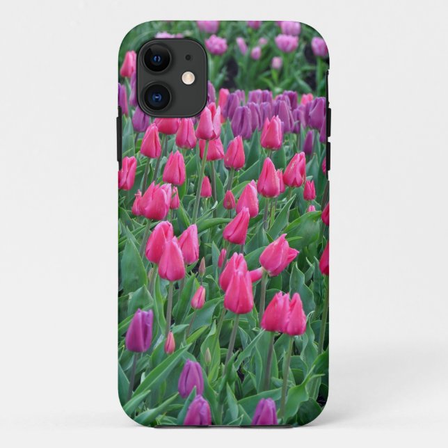 Coques Case-Mate iPhone Jardin de printemps de tulipes roses et violettes (Dos)
