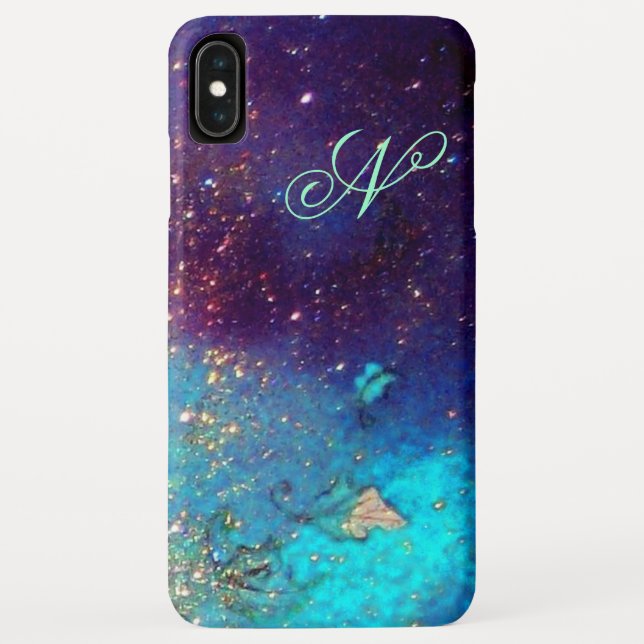 Coques Case-Mate iPhone JARDIN DES OMBRES PERDUES Monogramme bleu turquois (Dos)